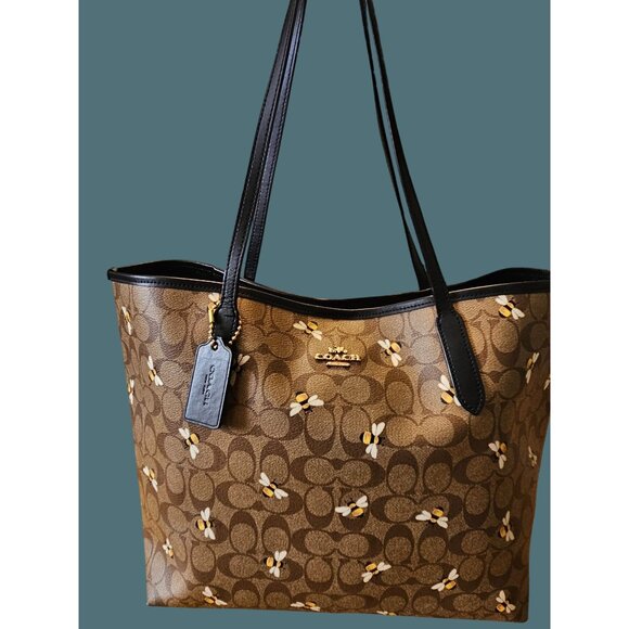 Coach City Tote Signature Canvas Bee Print Double Handle Shoulder Bag - Picture 1 of 16